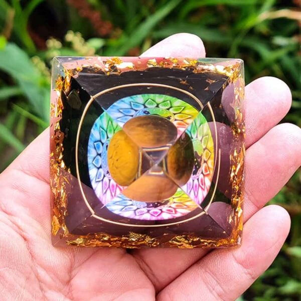 Orgonite Pyramid Tiger Eye Ball with Obsidian - Image 3