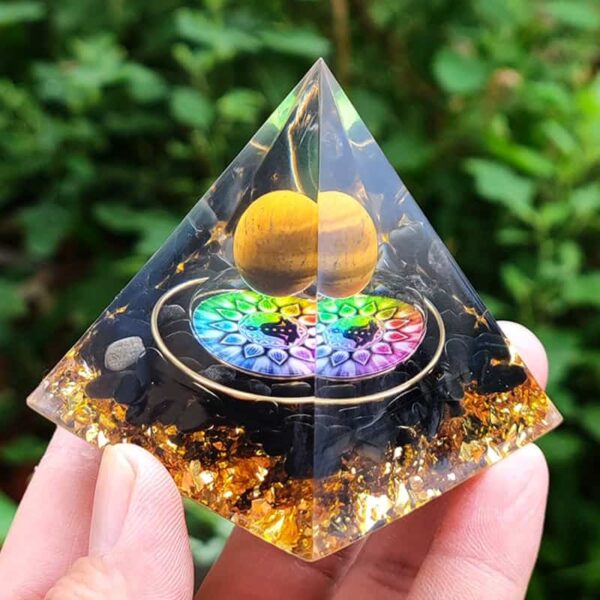 Orgonite Pyramid Tiger Eye Ball with Obsidian - Image 4